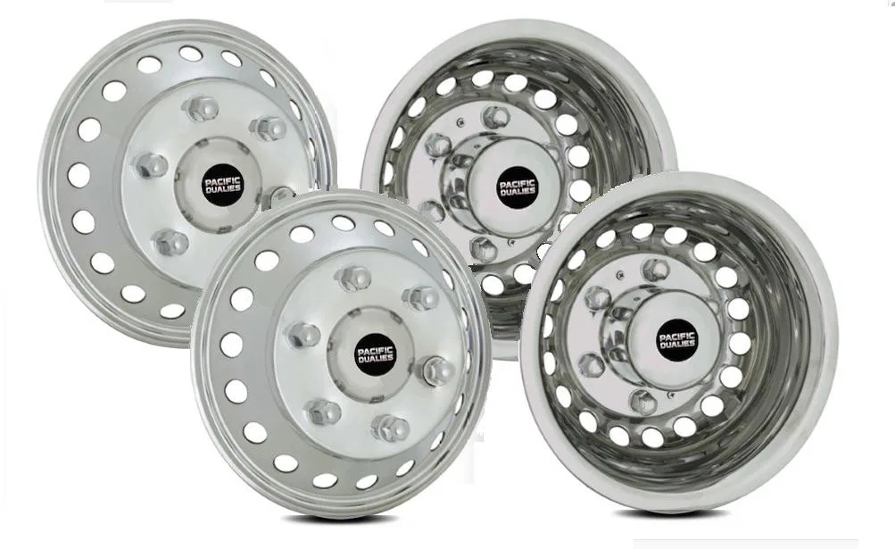 44-1608A – PACIFIC DUAL Wheel Simulator, Fits 16 Inch - 6 Lug, 18 Vent Holes Wheel Polished Stainless Steel Snap-In S...